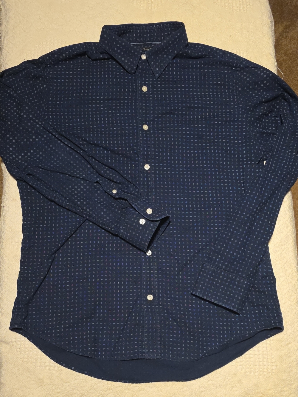Banana Republic Light Weight Softwash Navy Micro-Print Button-Up Shirt, Large